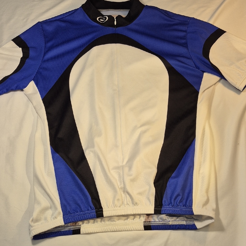 Mens XL Cycling Jersey NWOT Cut# 9646 Blue Black And White